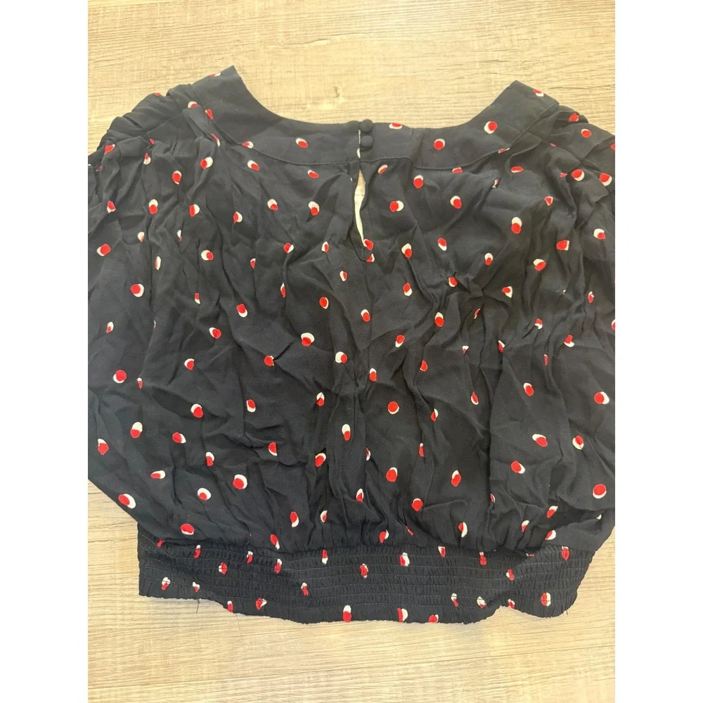 Free People Parker Smocked Polka Dot‎ Blouse - Black/Red - Size S - NWT